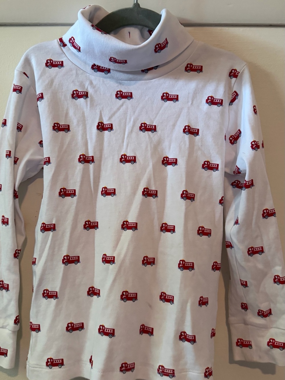 Little English White Turtleneck with Red Fire Truck Print